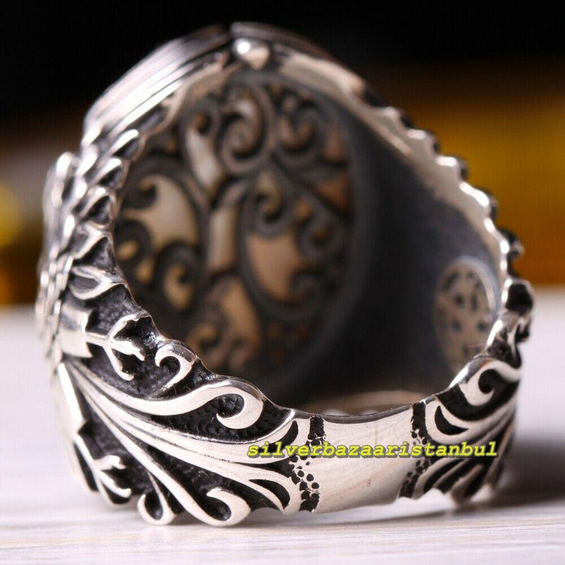 925 Sterling Silver Stress Wheel Design Turquoise Turkish Men's Ring | eBay